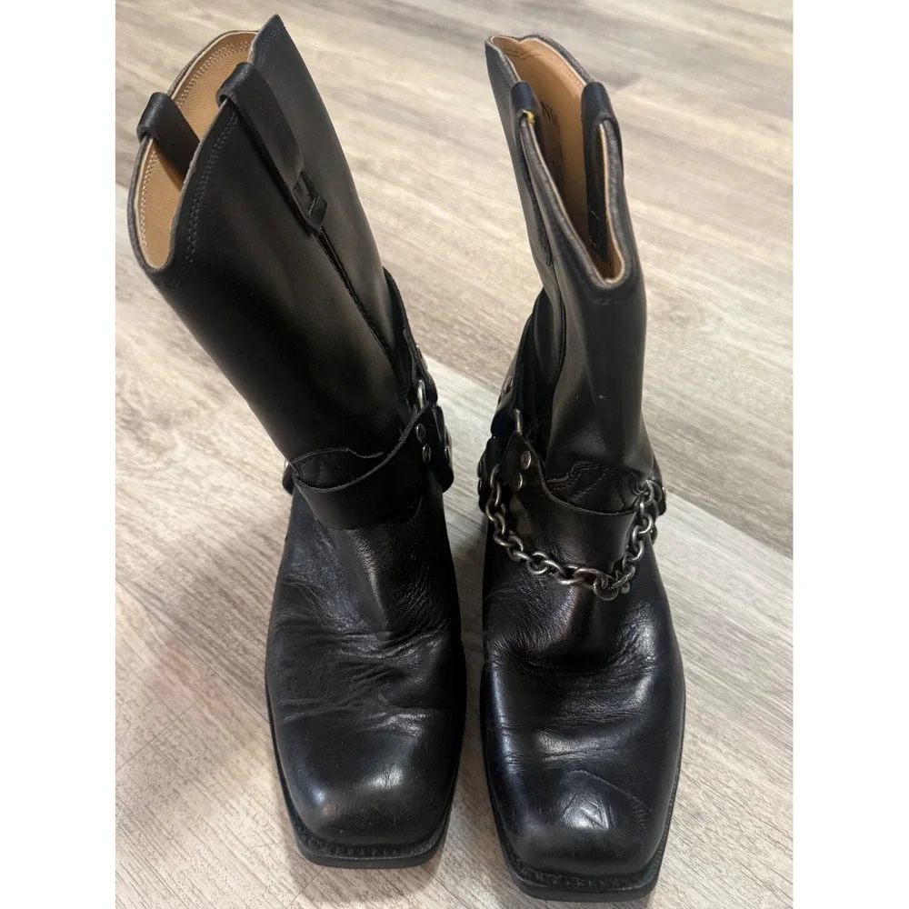 Durango Kids Black Leather‎ Motorcycle Boots with Chain Detail Size 3D